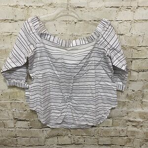 Ann Taylor White Gray Striped Off The Shoulder Top